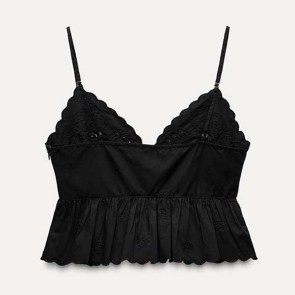 Zara Embroidered Black Lace Cami Top - Picture 3 of 9